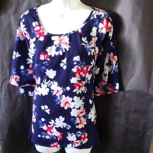 Elle Blouse XL Stretchy Blue Tank Underneath no arms Cape